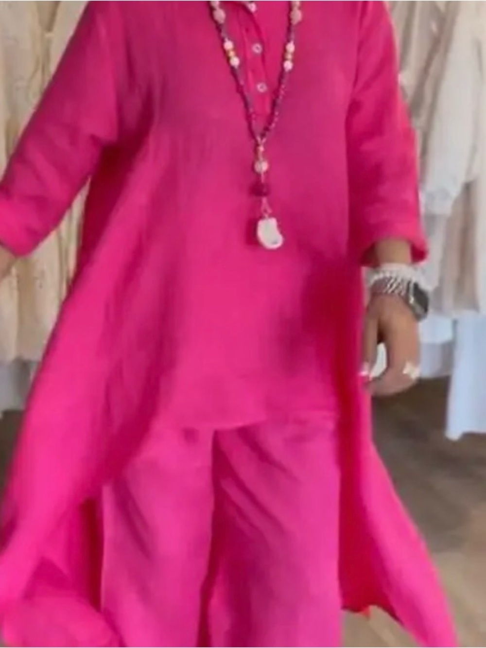 Bright Fuchsia Two-Piece Tunic & Wide Leg Pants